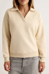 TRENDYOLMİLLA Stone Thick Polo Shirt with Fleece Inside V-neck Oversized/Wide Cut Knitting Sweatshirt - Image 3