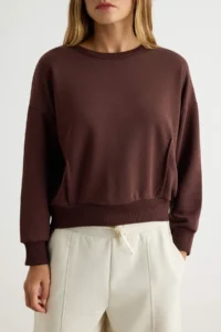 TRENDYOLMİLLA Brown Sewing Detailed Oversized/Wide Cut Crew Neck Knitting Thick Sweatshirt - Image 3