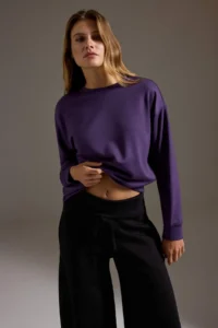 TRENDYOLMİLLA Dark Purple Soft Touch Oversized/Wide Cut Crew Neck Knitting Sweatshirt