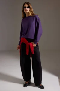 TRENDYOLMİLLA Dark Purple Soft Touch Oversized/Wide Cut Crew Neck Knitting Sweatshirt - Image 2