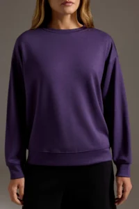 TRENDYOLMİLLA Dark Purple Soft Touch Oversized/Wide Cut Crew Neck Knitting Sweatshirt - Image 3