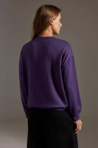 TRENDYOLMİLLA Dark Purple Soft Touch Oversized/Wide Cut Crew Neck Knitting Sweatshirt - Image 4