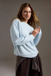 TRENDYOLMİLLA Light BLUE Soft Touch Oversized/Wide Cut Crew Neck Knitting Sweatshirt