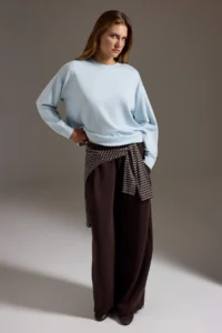 TRENDYOLMİLLA Light BLUE Soft Touch Oversized/Wide Cut Crew Neck Knitting Sweatshirt - Image 2