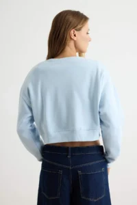 TRENDYOLMİLLA Light BLUE Thick Oversized Crop Crew Neck Knitting Sweatshirt with Fleece Inside - Image 4