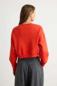 TRENDYOLMİLLA Red Thick Oversized Crop Crew Neck Knitting Sweatshirt with Fleece Inside - Image 4
