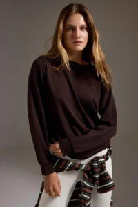 TRENDYOLMİLLA Brown Soft Touch Regular Pattern Crew Neck Knitting Sweatshirt