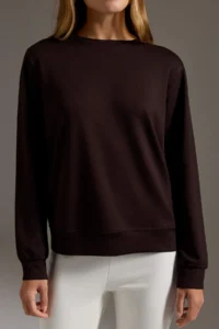 TRENDYOLMİLLA Brown Soft Touch Regular Pattern Crew Neck Knitting Sweatshirt - Image 3