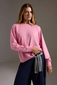 TRENDYOLMİLLA Dusty ROSE Soft Touch Regular Pattern Crew Neck Knitting Sweatshirt