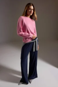 TRENDYOLMİLLA Dusty ROSE Soft Touch Regular Pattern Crew Neck Knitting Sweatshirt - Image 2