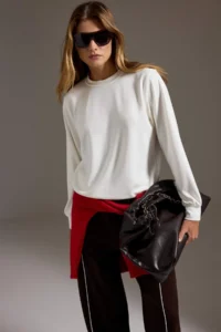 TRENDYOLMİLLA Ecru Soft Touch Oversized/Wide Cut Crew Neck Knitting Sweatshirt