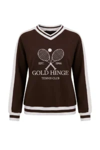 TRENDYOLMİLLA Brown Color Bloklu College Printed V-neck Oversized/Wide Cut Knitting Sweatshirt - Image 6