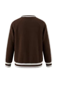 TRENDYOLMİLLA Brown Color Bloklu College Printed V-neck Oversized/Wide Cut Knitting Sweatshirt - Image 8