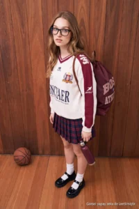 TRENDYOLMİLLA Ecru Color Bloklu College Printed Thick Oversized/Wide Cut V-neck Knitting Sweatshirt - Image 3
