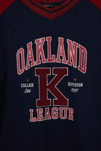 TRENDYOLMİLLA NAVY BLUE Color Bloklu College Printed Oversized/Wide Cut Aplikeli Knitting Sweatshirt - Image 6