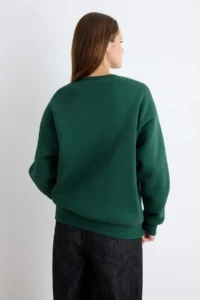 TRENDYOLMİLLA Emerald Green Embroidered ŞEHIR Thick Oversized/Wide Cut Knitting Sweatshirt - Image 4