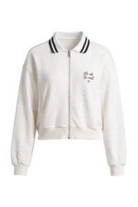 TRENDYOLMİLLA Ecru Regular Pattern Zippered Polo Shirt Collar Knitting Detailed Crop Knitting Sweatshirt