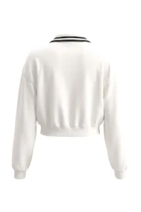 TRENDYOLMİLLA Ecru Regular Pattern Zippered Polo Shirt Collar Knitting Detailed Crop Knitting Sweatshirt - Image 3