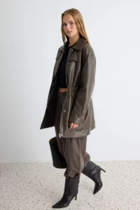 TRENDYOLMİLLA Dark Brown Regular  Trench Coat - Image 2