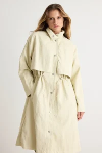 TRENDYOLMİLLA Beige High Neck Elastic Waist Mono Closure Oversized LONG Trench Coat - Image 4