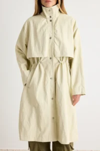 TRENDYOLMİLLA Beige High Neck Elastic Waist Mono Closure Oversized LONG Trench Coat - Image 5