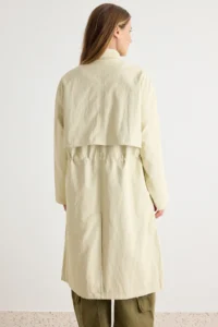 TRENDYOLMİLLA Beige High Neck Elastic Waist Mono Closure Oversized LONG Trench Coat - Image 6