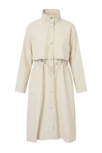 TRENDYOLMİLLA Beige High Neck Elastic Waist Mono Closure Oversized LONG Trench Coat - Image 7
