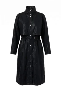 TRENDYOLMİLLA Black High Neck Elastic Waist Mono Closure Oversized LONG Trench Coat - Image 6