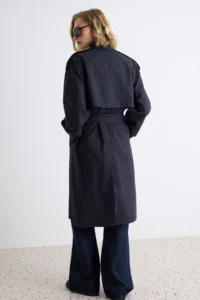 TRENDYOLMİLLA NAVY BLUE Eksoe Patterned Double breasted Kapama Oversized LONG Trench Coat - Image 6
