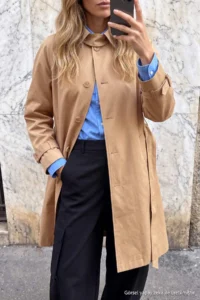 TRENDYOLMİLLA Wardrobe Essentials Camel tied up Collar Detailed Oversized LONG Trench Coat - Image 4