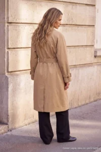 TRENDYOLMİLLA Wardrobe Essentials Camel tied up Collar Detailed Oversized LONG Trench Coat - Image 5