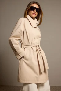 TRENDYOLMİLLA Stone Oversized High Neck tied up Double breasted Kapama LONG Trench Coat