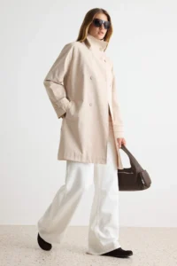 TRENDYOLMİLLA Stone Oversized High Neck tied up Double breasted Kapama LONG Trench Coat - Image 2