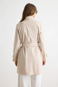 TRENDYOLMİLLA Stone Oversized High Neck tied up Double breasted Kapama LONG Trench Coat - Image 6