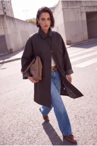 TRENDYOLMİLLA Dark Brown Coated Plaid Lined Oversized LONG Trench Coat