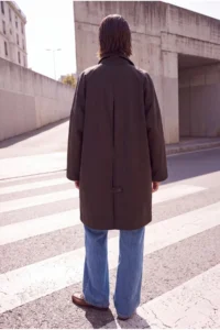 TRENDYOLMİLLA Dark Brown Coated Plaid Lined Oversized LONG Trench Coat - Image 2
