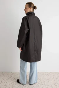 TRENDYOLMİLLA Dark Brown Coated Plaid Lined Oversized LONG Trench Coat - Image 7