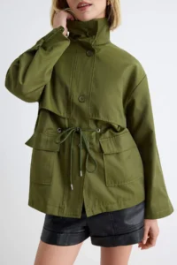 TRENDYOLMİLLA Khaki Waist tied up High Neck Oversized Midi Trench Coat - Image 4
