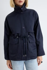 TRENDYOLMİLLA NAVY BLUE Waist tied up High Neck Oversized Midi Trench Coat - Image 4