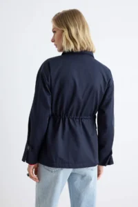 TRENDYOLMİLLA NAVY BLUE Waist tied up High Neck Oversized Midi Trench Coat - Image 5