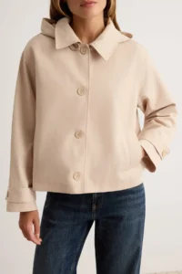 TRENDYOLMİLLA Beige Hooded Oversized Short Trench Coat - Image 3