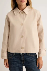 TRENDYOLMİLLA Beige Hooded Oversized Short Trench Coat - Image 4