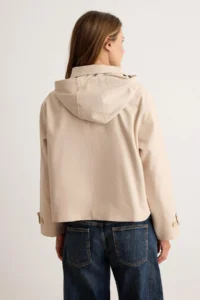 TRENDYOLMİLLA Beige Hooded Oversized Short Trench Coat - Image 5