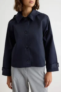 TRENDYOLMİLLA NAVY BLUE Hooded Oversized Short Trench Coat - Image 4