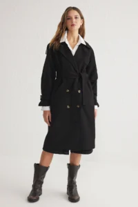 TRENDYOLMİLLA Black Oversized Wide Cut Belted Water Repellent LONG Trench Coat