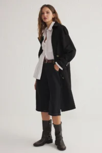 TRENDYOLMİLLA Black Oversized Wide Cut Belted Water Repellent LONG Trench Coat - Image 2