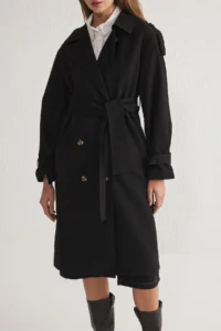 TRENDYOLMİLLA Black Oversized Wide Cut Belted Water Repellent LONG Trench Coat - Image 4