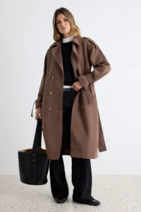 TRENDYOLMİLLA Brown Oversized Belted  Trench Coat