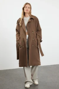 TRENDYOLMİLLA Brown Oversized Belted  Trench Coat - Image 10