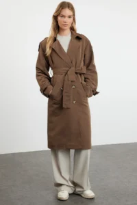 TRENDYOLMİLLA Brown Oversized Belted  Trench Coat - Image 11